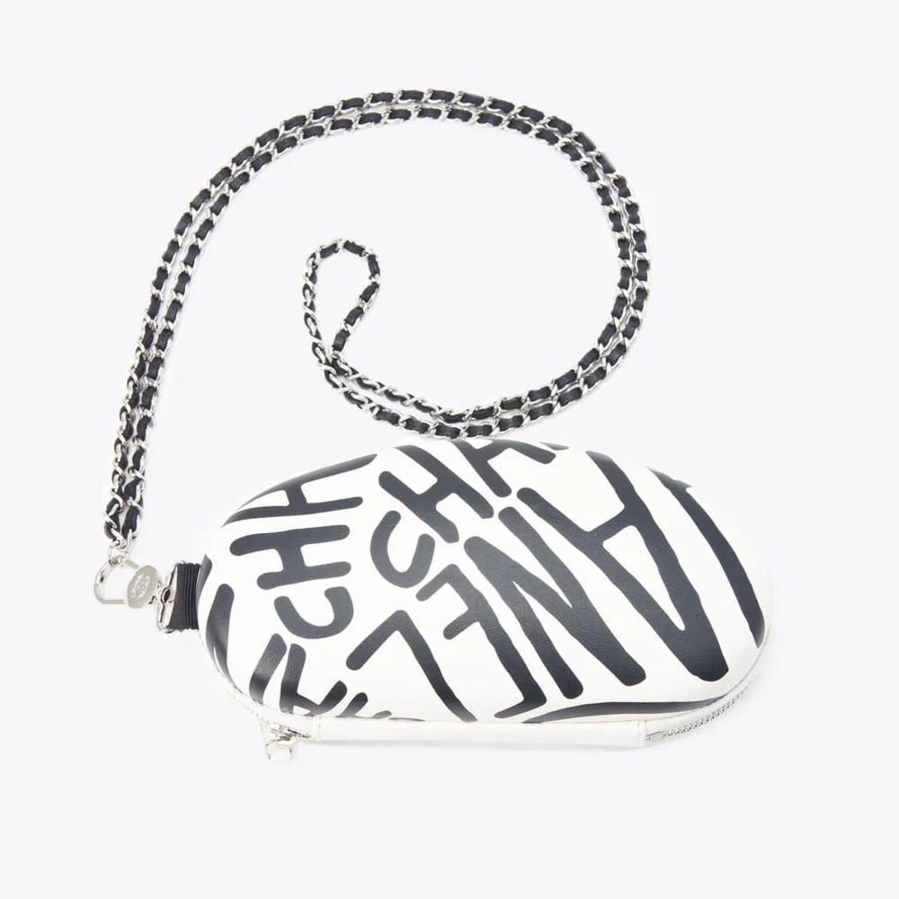 Authentic CHANEL new printed leather case with chain